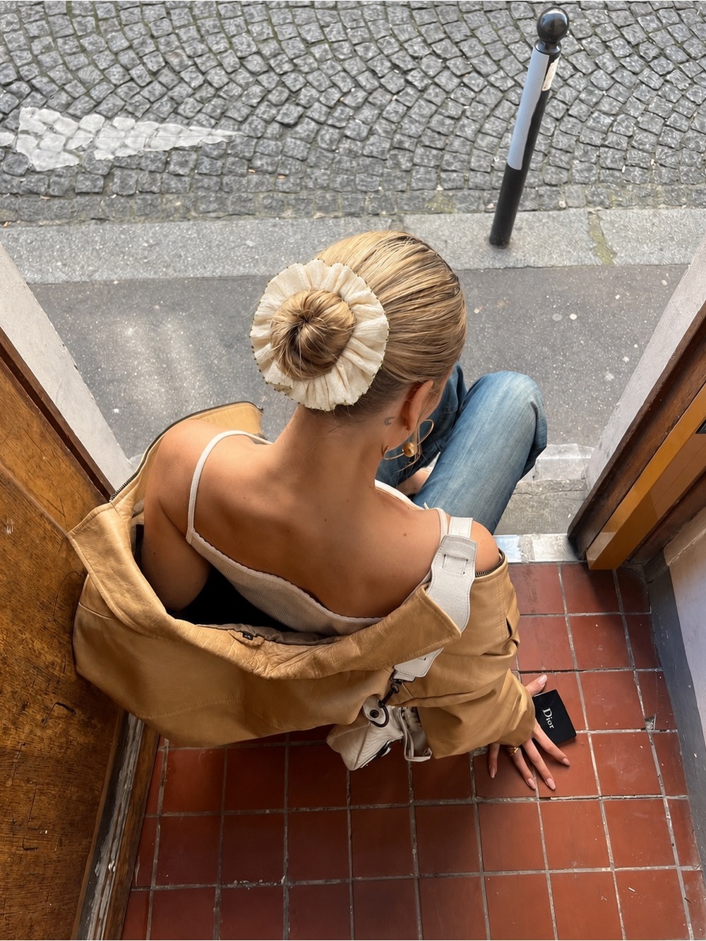 Free People oversized Cream Fabric Scrunchie Bun Accessory